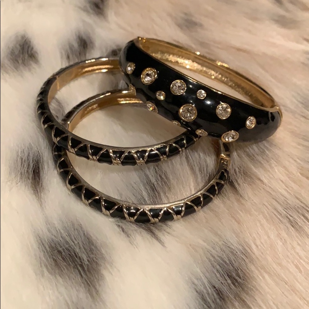 Vintage Black & Gold Enamel Stacking Bracelets